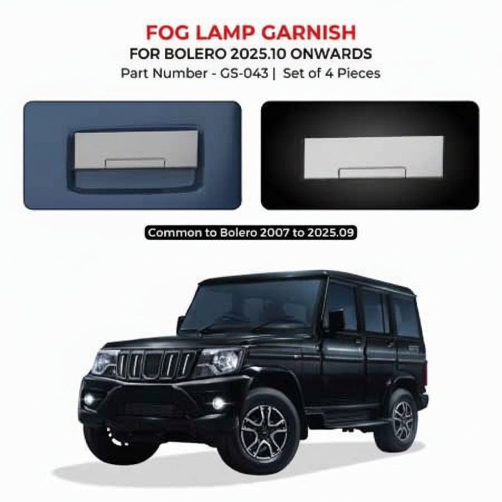 Chrome door handle garnish set for Mahindra Bolero vehicles with vehicle illustration.
