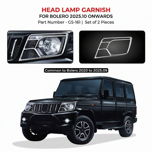 Headlamp garnish set for Mahindra Bolero with vehicle illustration.