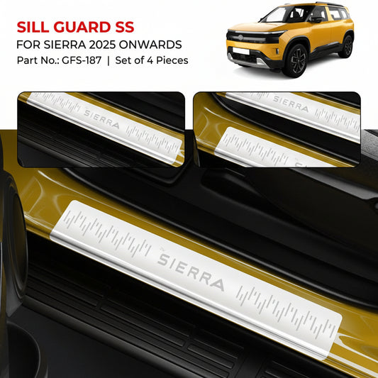 Sill-guard set for the Tata Sierra vehicle with car model and product details.