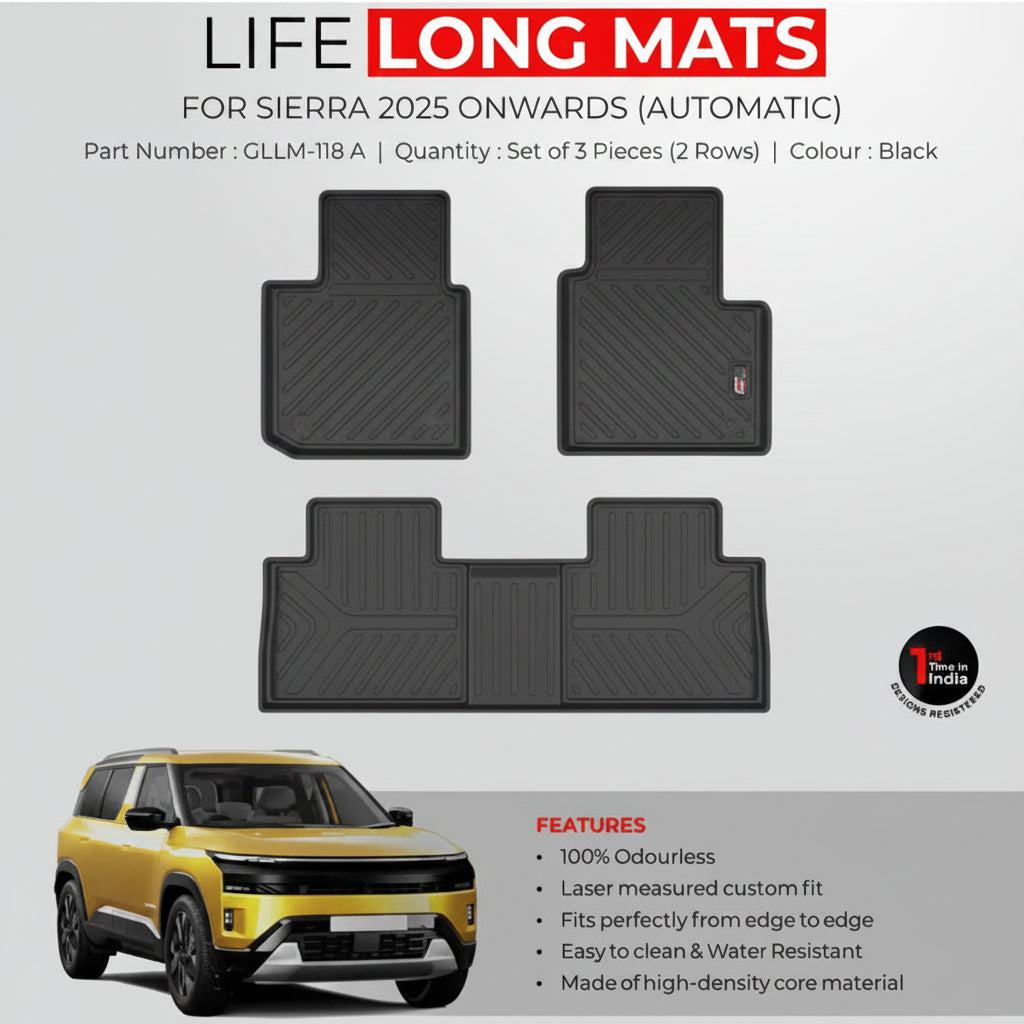 Car floor mats set for Sierra automatic 2025 onwards, with product details on a white background