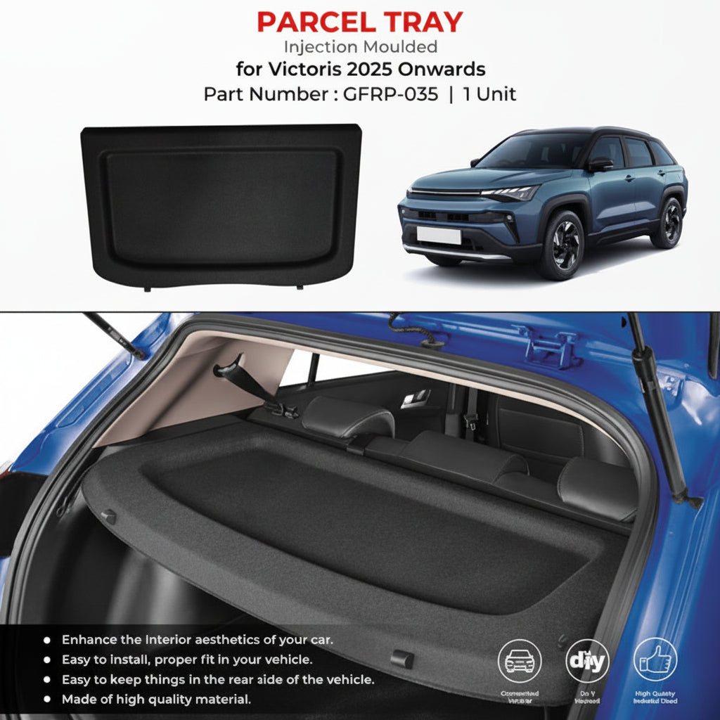 Parcel tray for Victoris with a vehicle and product image.