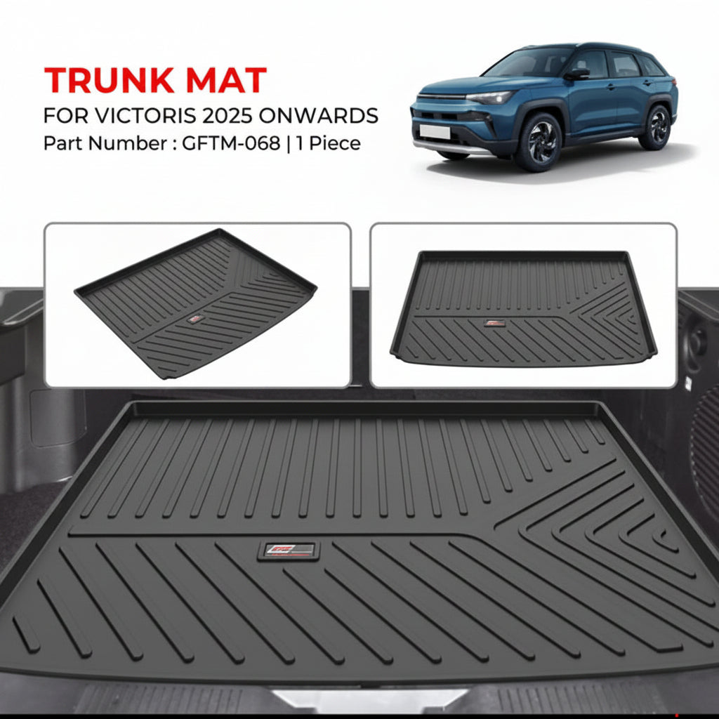 Trunk mat for Victoris 2025 onwards with car and product images.