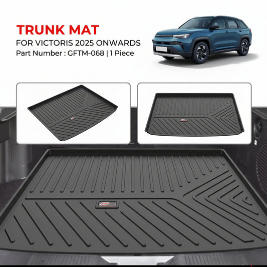 Trunk mat for Victoris 2025 onwards with car and product images.