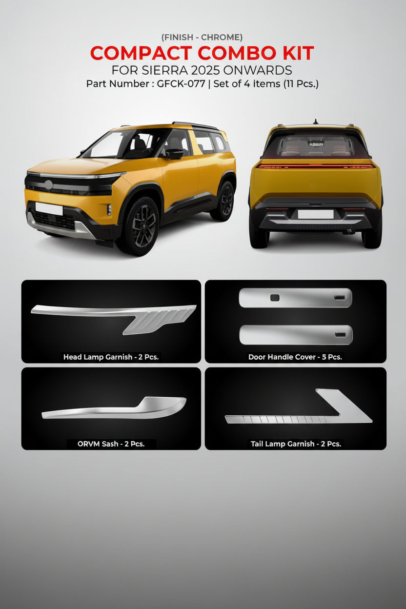 Compact combo kit for Sierra 2025 onwards with vehicle and component images on a gray background.