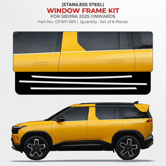 Yellow SUV with window frame kit on a white background