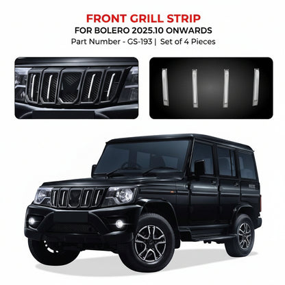Bolero front grill garnish in chrome displayed with the car image on a white background.