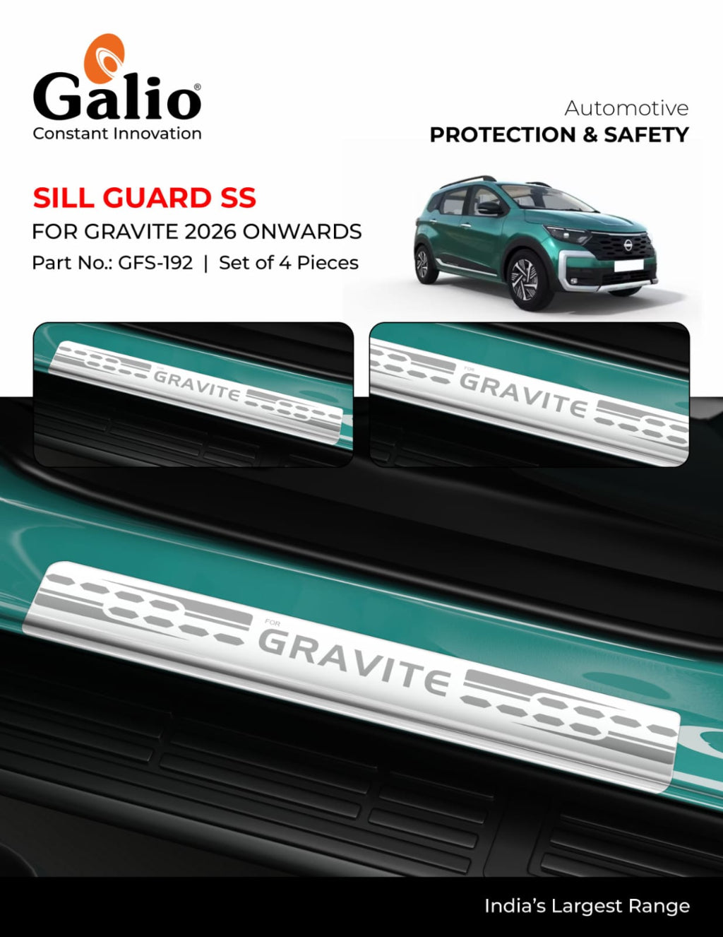 Sill guard product for Gravite vehicles by Galio with branding and product details.