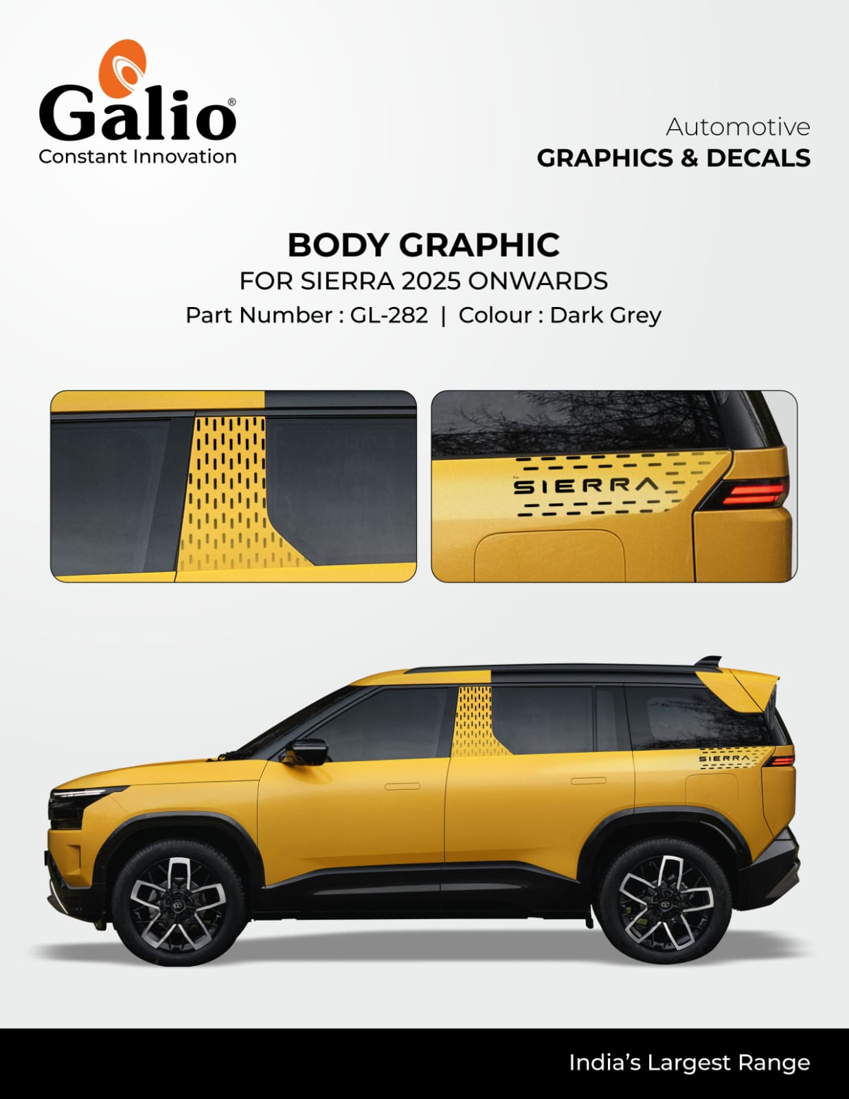 Car body graphic for Sierra 2025 onwards with Galio branding on a white background