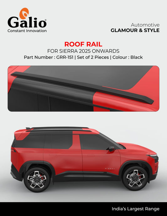 Advertisement for Galio roof rail for Sierra 2025 onwards with product details.
