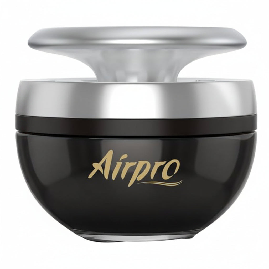 Black container with silver lid featuring 'Airpro' branding on a white background