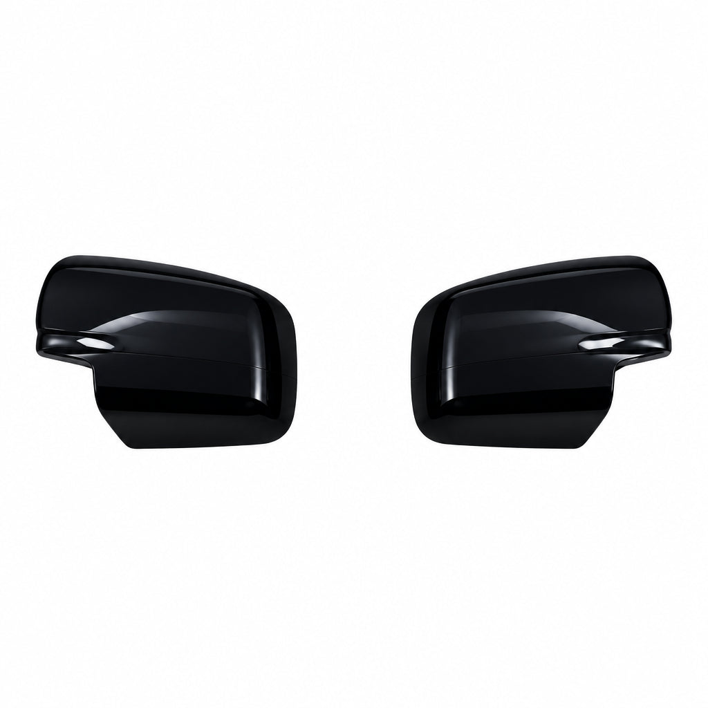A pair of black ORVM covers for Bolero Neo on a clear white background. 