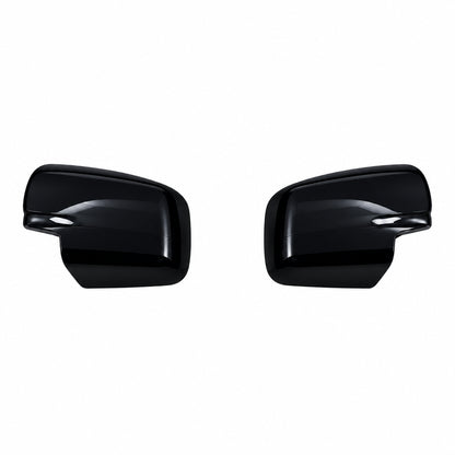 A pair of black ORVM covers for Bolero Neo on a clear white background. 