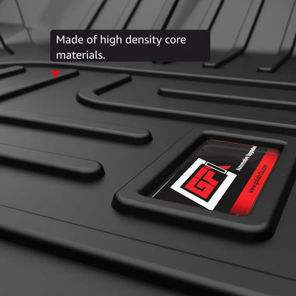 Black car mat with a brand logo on a black background