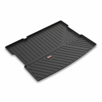 Black car mat with a brand logo on a white background