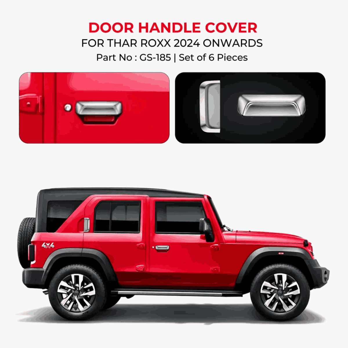 Chrome Finish Door Handle Cover For Mahindra Thar Roxx - Model 2024 Onwards