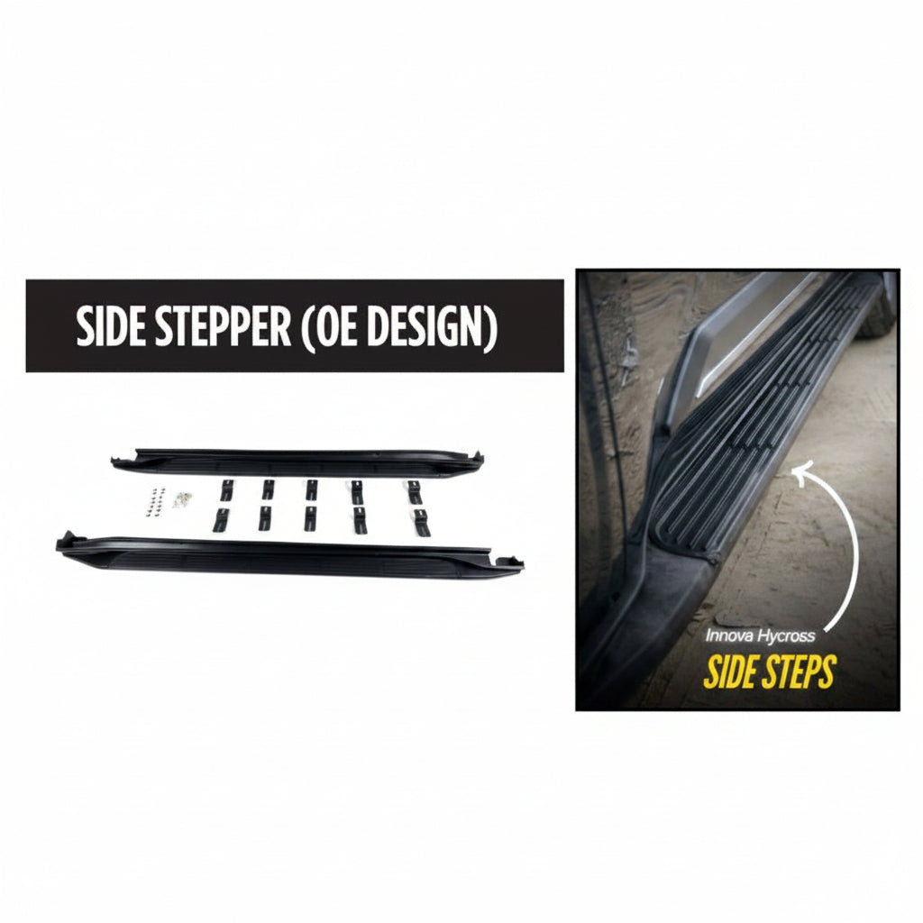 Side step bar set with 'OE Design' label and 'Innova Hyrcross Side Steps' branding.