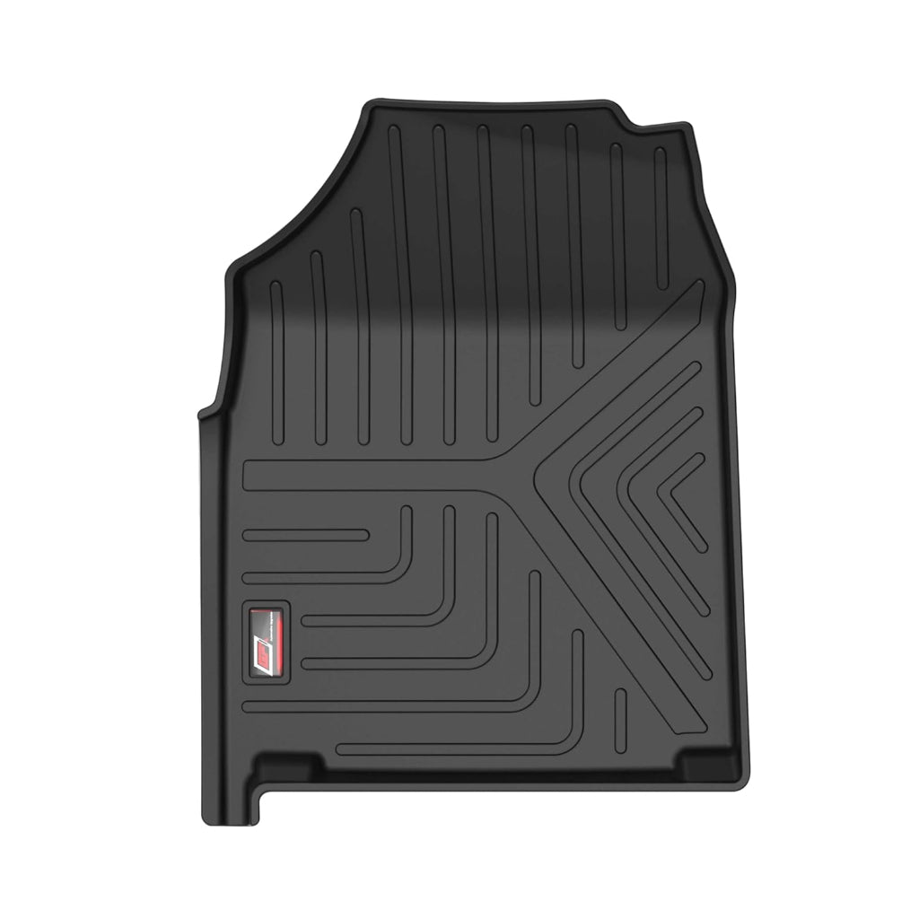 Black car floor mat with geometric pattern on a white background
