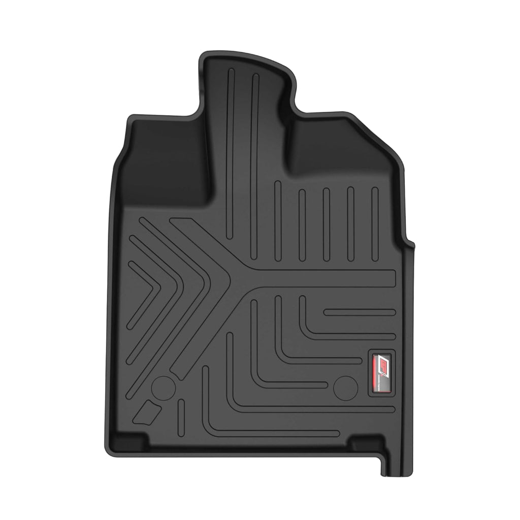 Black car floor mat with geometric pattern on a white background