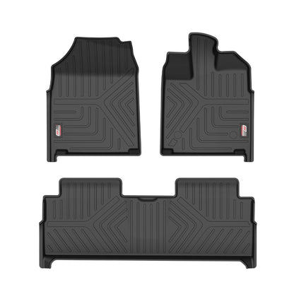 Set of four black car floor mats for BE 6 on a white background