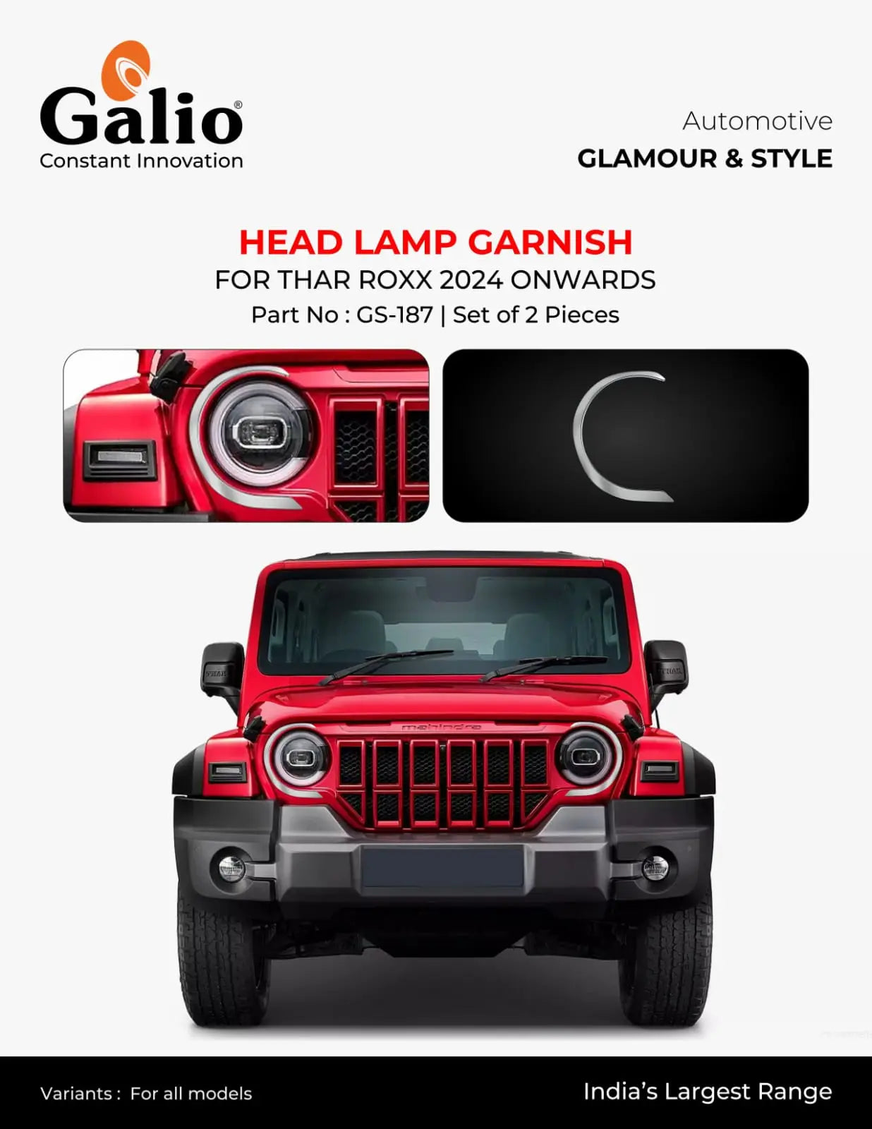 Head Lamp Garnish For Mahindra Thar Roxx - Model 2024 Onwards