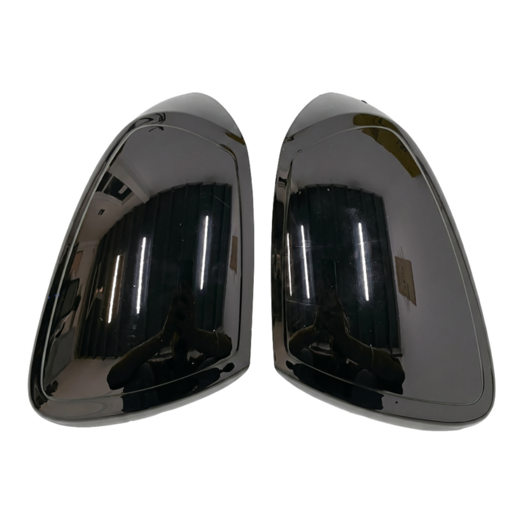 Set of 2 pcs black ORVM covers for i10 Grand Nios, displayed on a white background. 