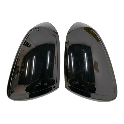 Set of 2 pcs black ORVM covers for i10 Grand Nios, displayed on a white background. 