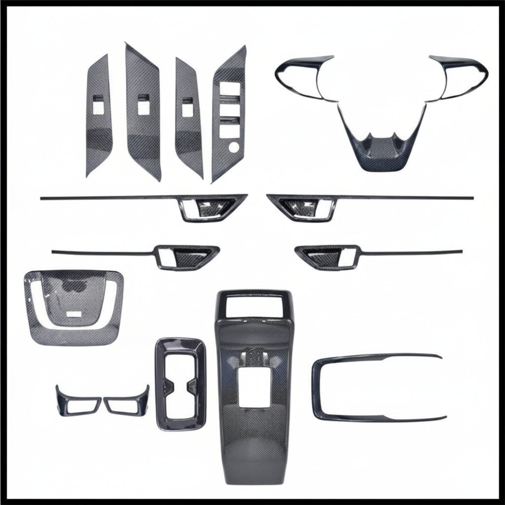 Set of car interior trim pieces on a white background