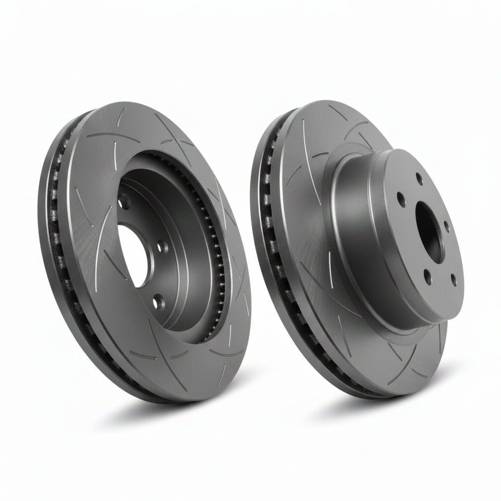 Two brake rotors for Hilux on a white background