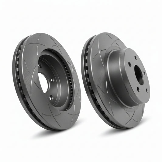 Two brake rotors for Hilux on a white background