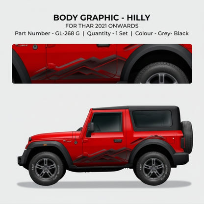 Red SUV with body graphic 'Hilly' on a white background