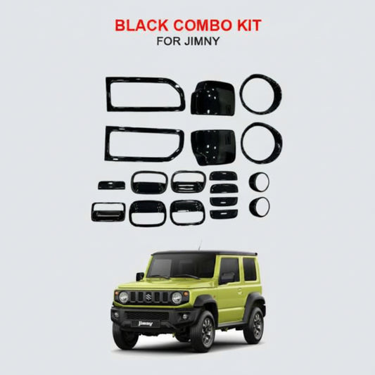 Black combo kit for Jimny on a white background with a green SUV.