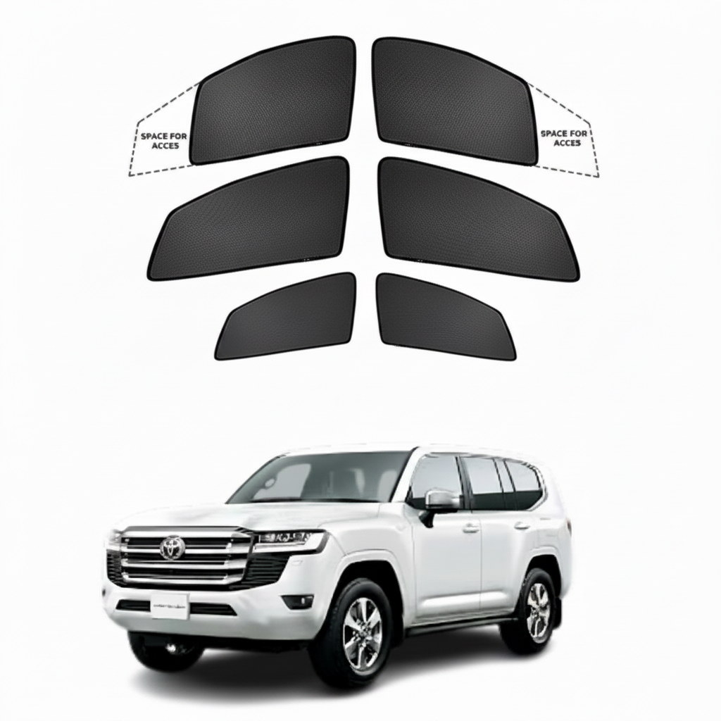 Set of car window shades with a white SUV in the background