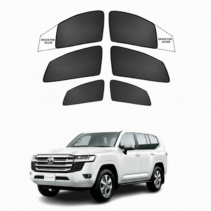 Set of car window shades with a white SUV in the background