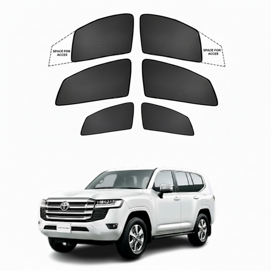 Set of car window shades with a white SUV in the background