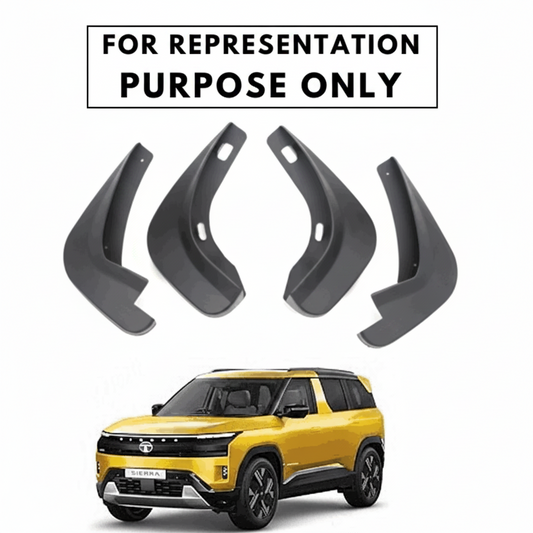 Seto Four car mud flaps displayed with a yellow SUV in the background, labelled 'For Representation Purposes Only'.