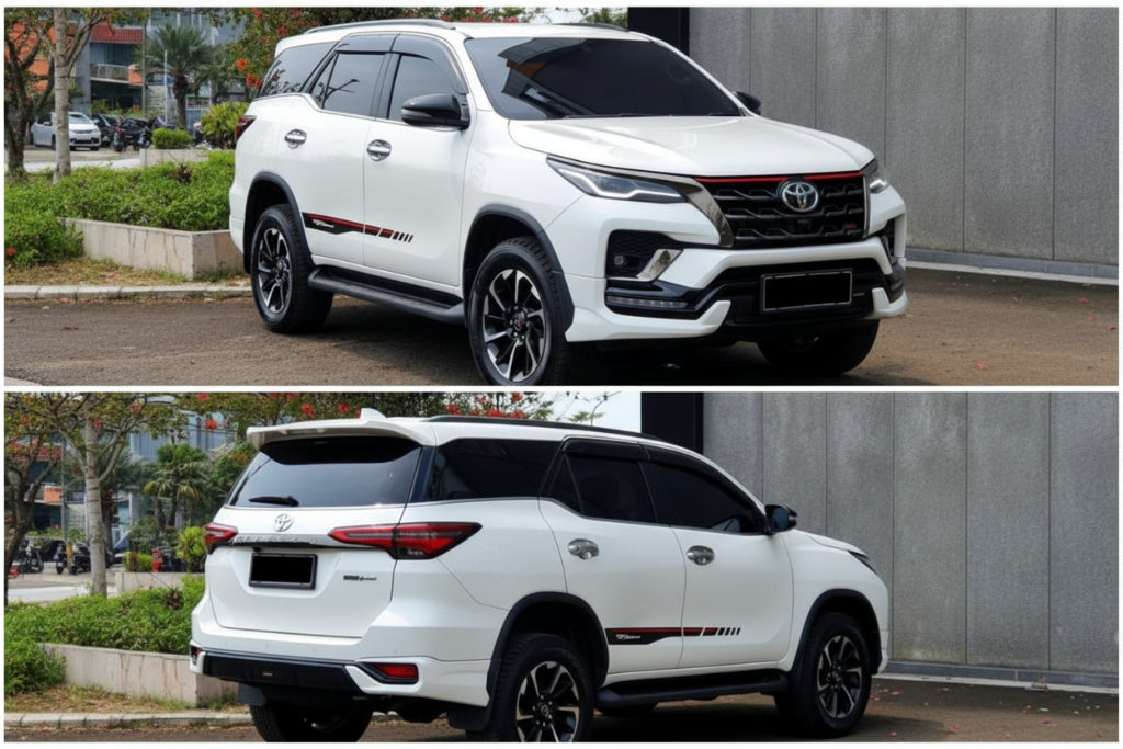 White Toyota SUV shown from front and rear angles with a visible brand logo.