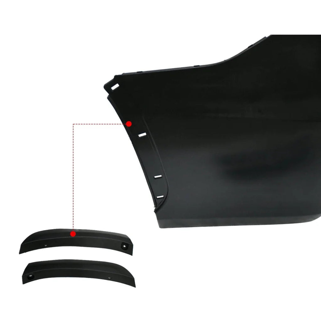 Black car fender with two additional fender flares on a white background