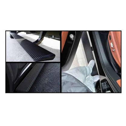 Collage of car door step and interior details on a white background
