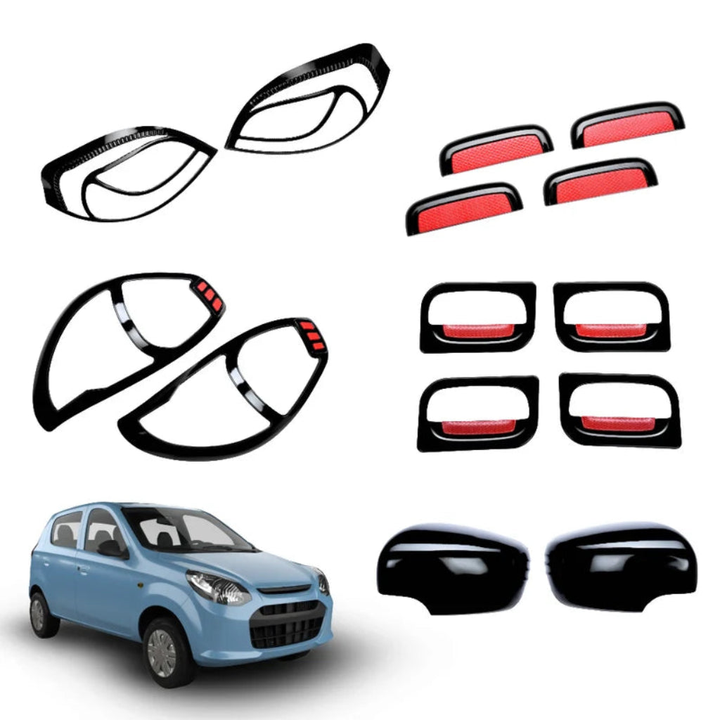 Black combo kit for Alto 800 with the car on a white background. 