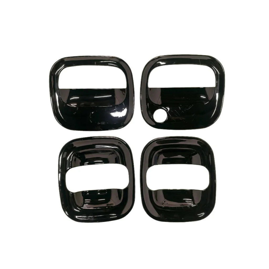 Four black car door handles catch cover on a white background