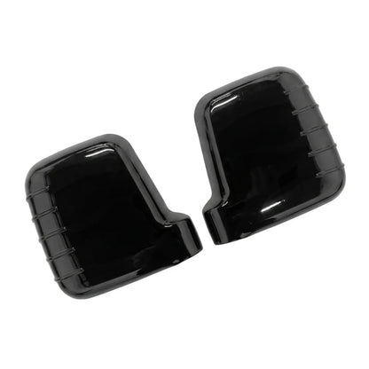 A pair of black outside rear-view mirrors on a white background