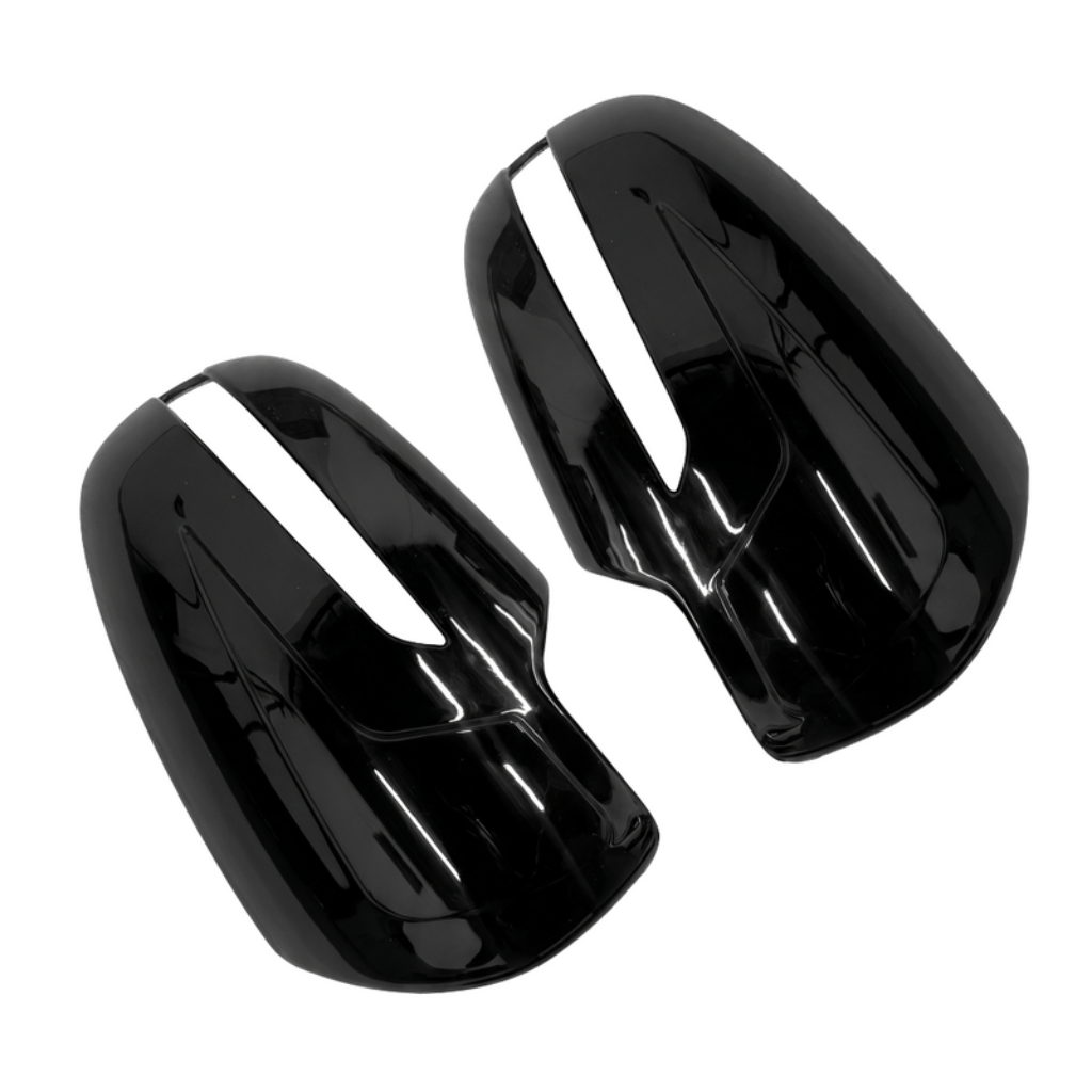 Set of 2 pcs black ORVM covers for Ertiga, displayed on a white background. 