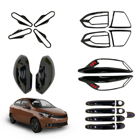 Black combo kit for Tigor, displayed on a white background with brown car.