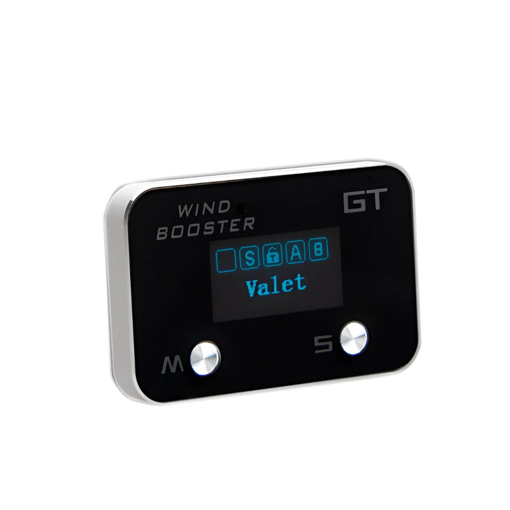 Black electronic device with digital display on a white background