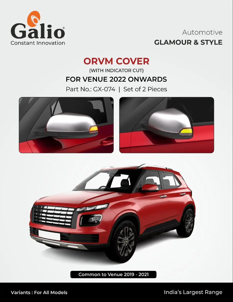 Hyundai Venue ORVM Garnish With Indicator Cut - Chrome Finish